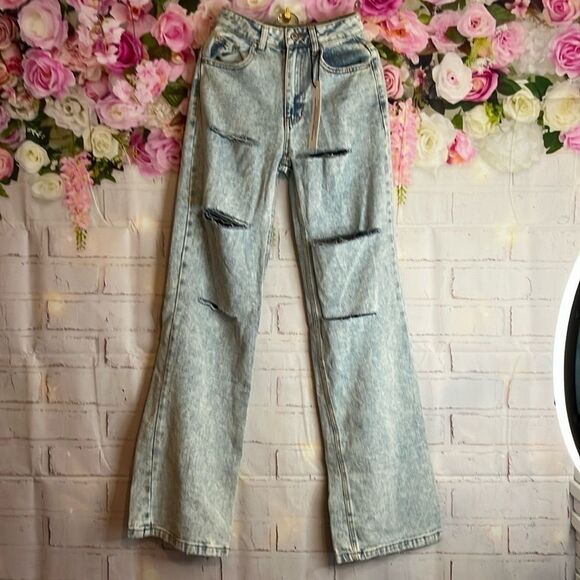 Slashed And Ripped Flared Wide leg Jeans by Highway Jeans size 1 NWT - Picture 2 of 9